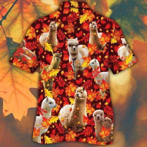 Alpaca Horse Lovers Autumn Red Leaves Hawaiian Shirt Product Photo 2