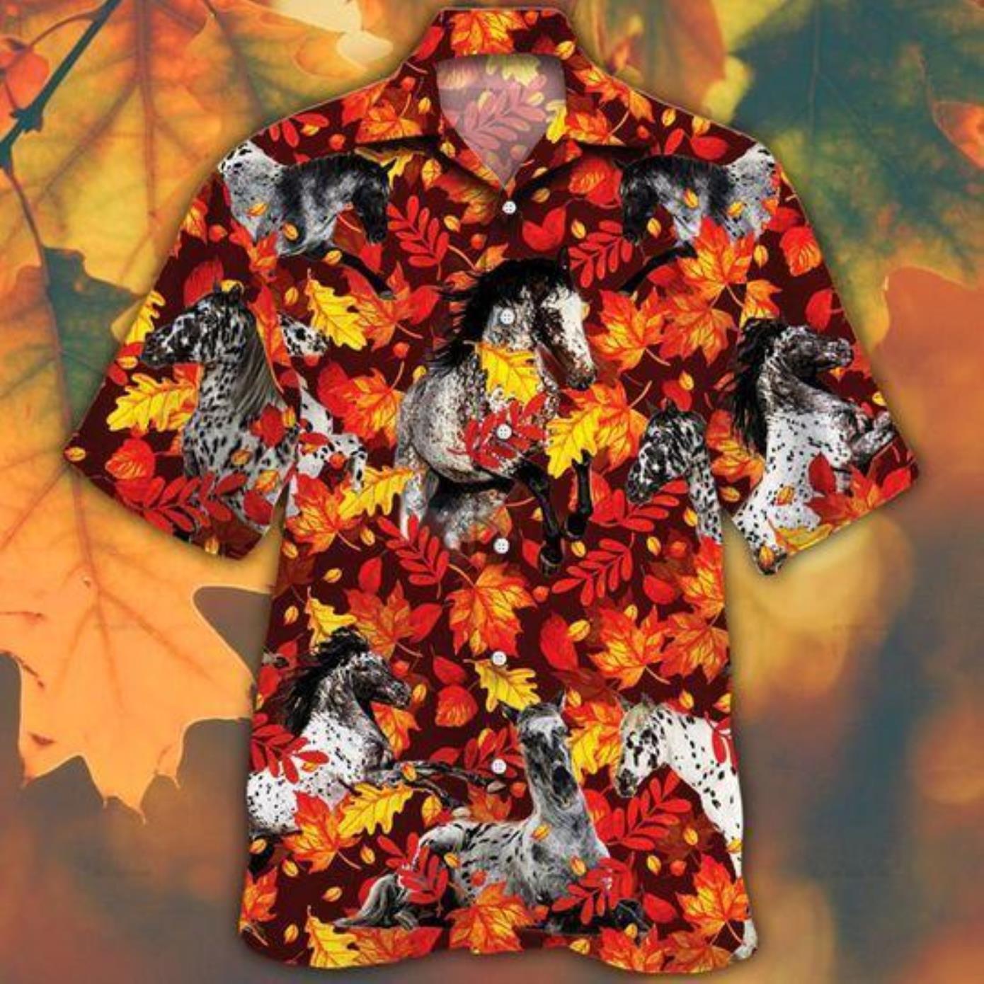 Appaloosa Horse Lovers Autumn Red Leaves Hawaiian Shirt Product Photo 1