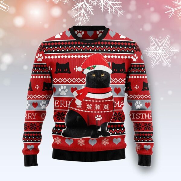 Black Cat Christmas Pattern Ugly Christmas Sweater Product Photo 1