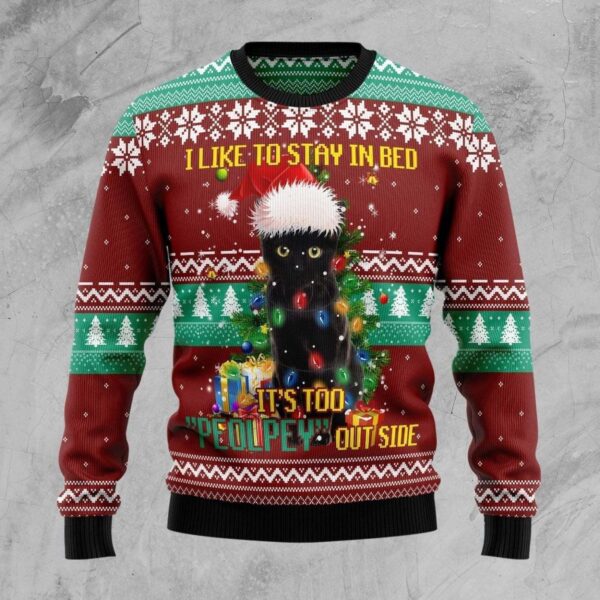 Black Cat Like Stay To In Bed Xmas Ugly Christmas Sweater Product Photo 1