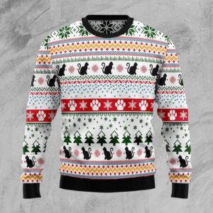 Black Cat Pattern Ugly Christmas Sweater Product Photo 1