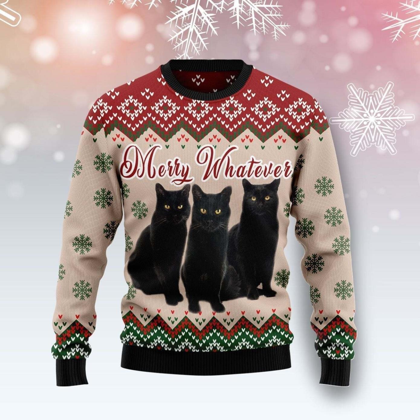 Black Cat Vintage Flower Ugly Christmas Sweater Product Photo 1