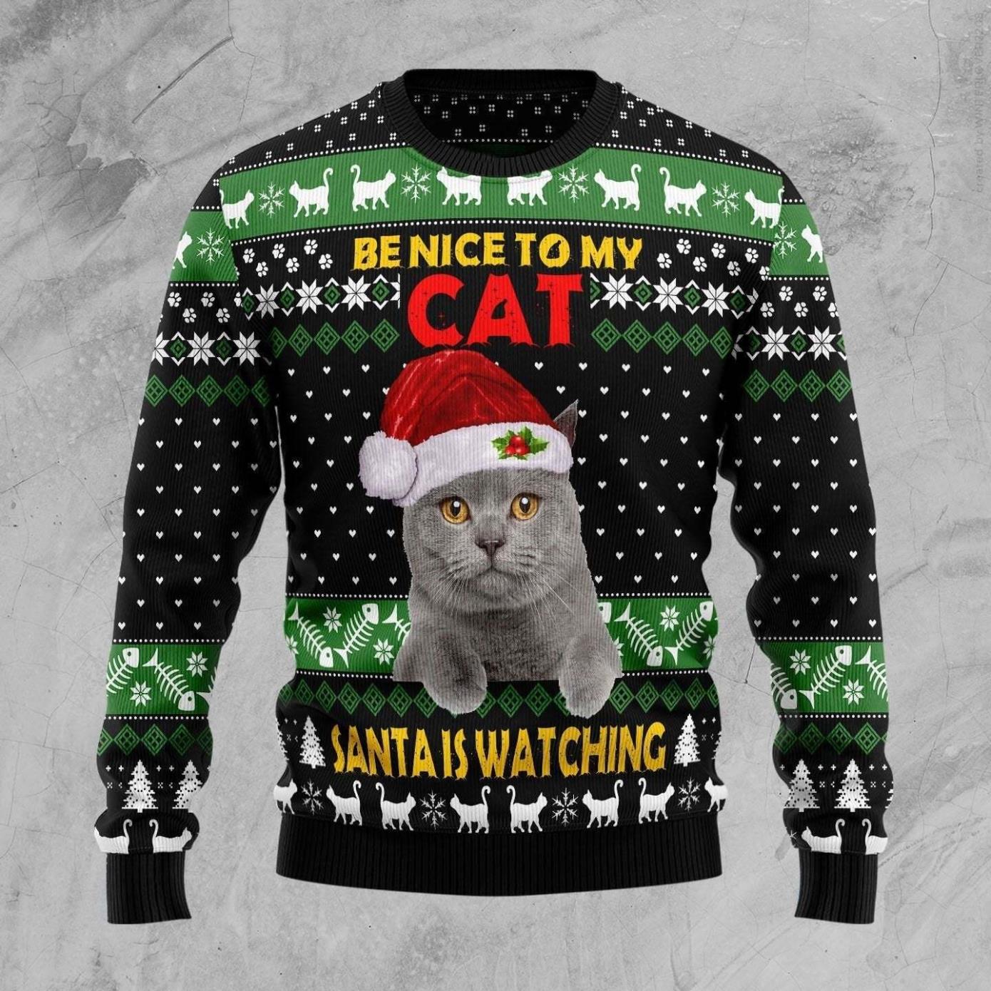 Cat Be Nice Ugly Christmas Sweater Product Photo 1