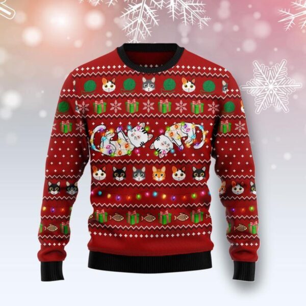 Cat Light Ugly Christmas Sweater Product Photo 1