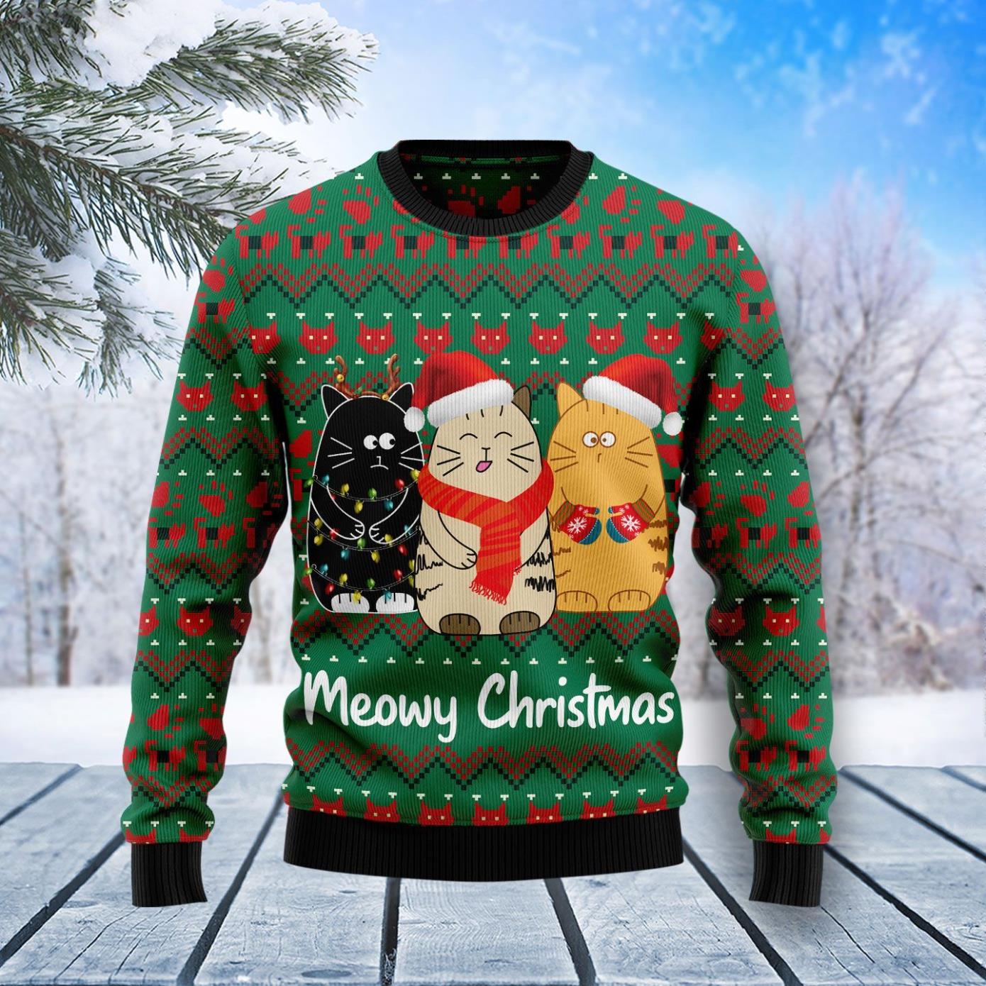 Cat Meowy Ugly Christmas Sweater Product Photo 1