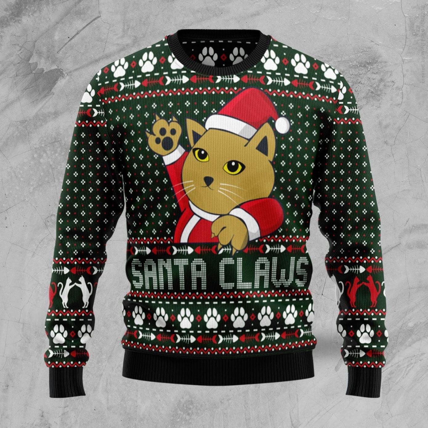 Cat Santa Claws Christmas Ugly Christmas Sweater Product Photo 1