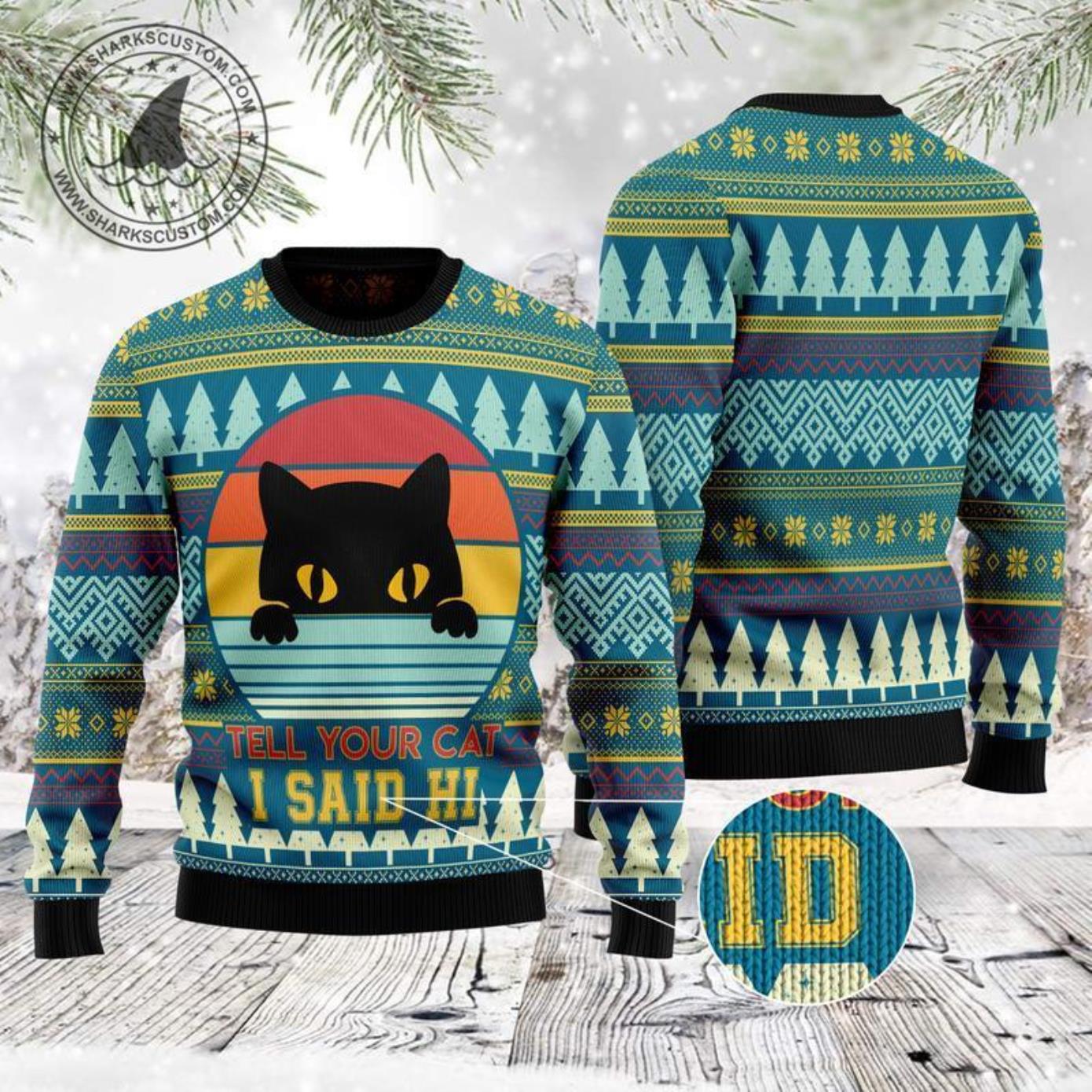 Cat Say Hi Ugly Christmas Sweater Product Photo 1