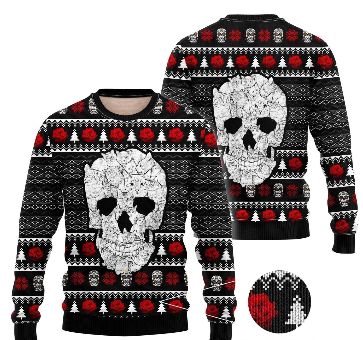 Cat Skull Ugly Christmas Sweater Product Photo 1