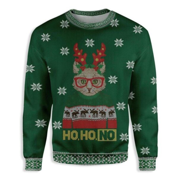 Ho Ho No Cat Christmas Ugly Christmas Sweater Product Photo 1