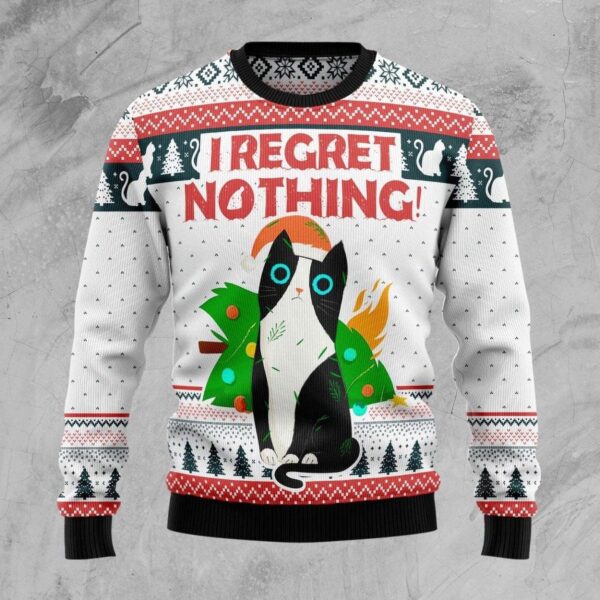 I Regret Nothing Cat Ugly Christmas Sweater Product Photo 1