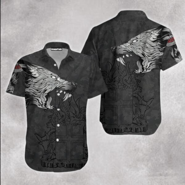 Iceland Fenrir Wolf And Vegvisir Viking Hawaiian Shirt Product Photo 1