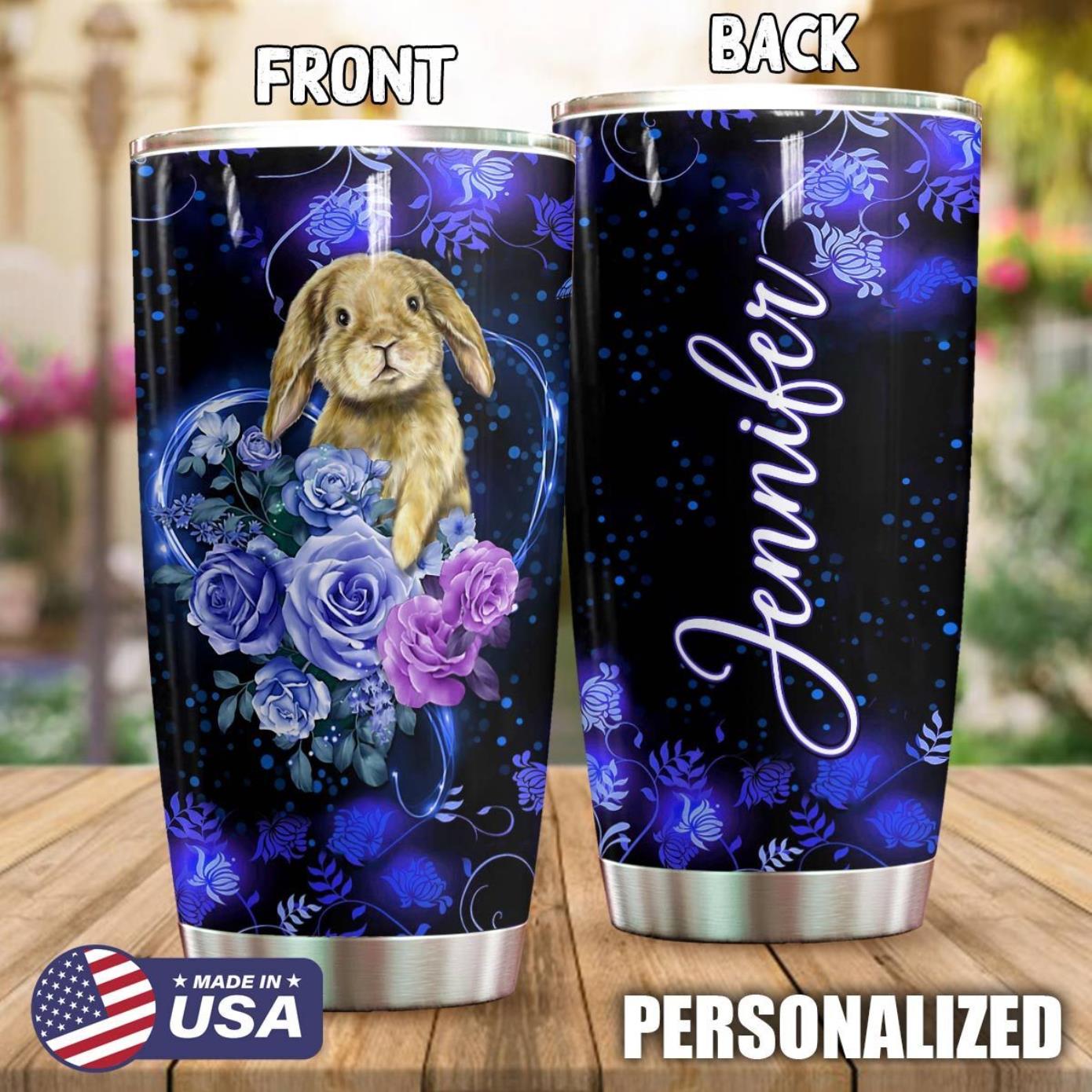 Purple Flower Rabbit Personalized Tumbler Product Photo 1