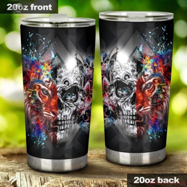 Skull With Tiger Colorful Stainless Steel Tumbler Product Photo 1