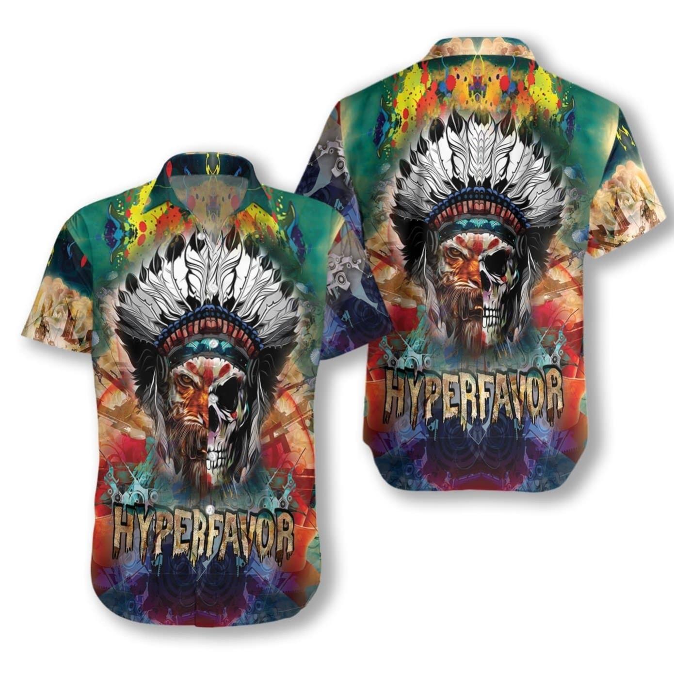 Tiger Indian Skull Hawaiian Shirt Product Photo 1