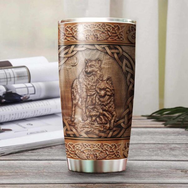 Viking Wolf Metal Texture Silver Style Personalized Tumbler Product Photo 2