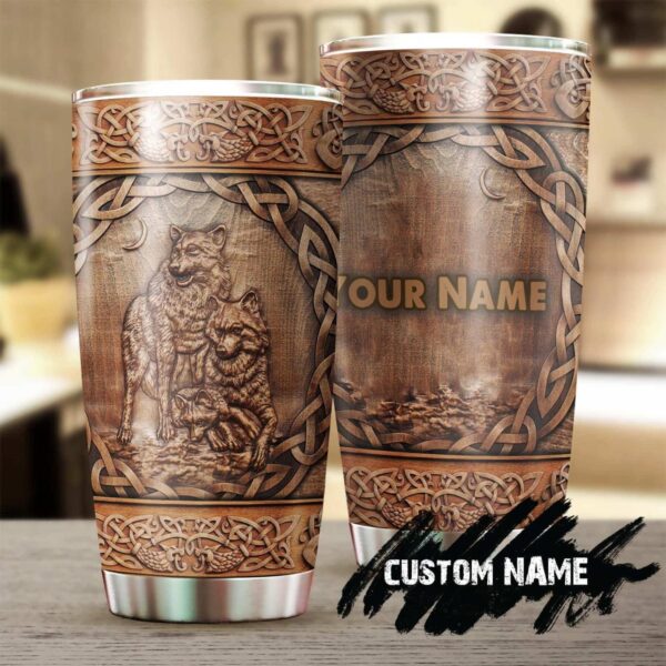 Viking Wolf Metal Texture Silver Style Personalized Tumbler Product Photo 1