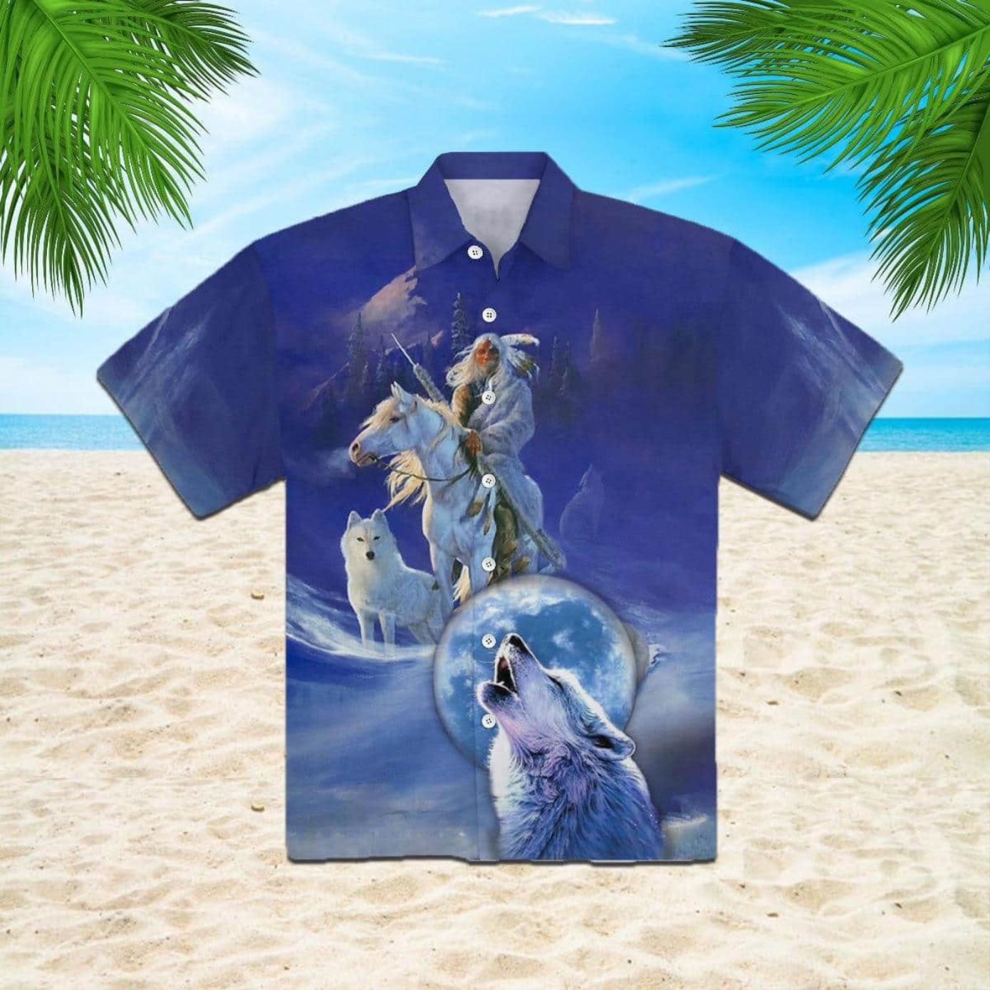 Wolf Native American Hawaiian Shirt Product Photo 1