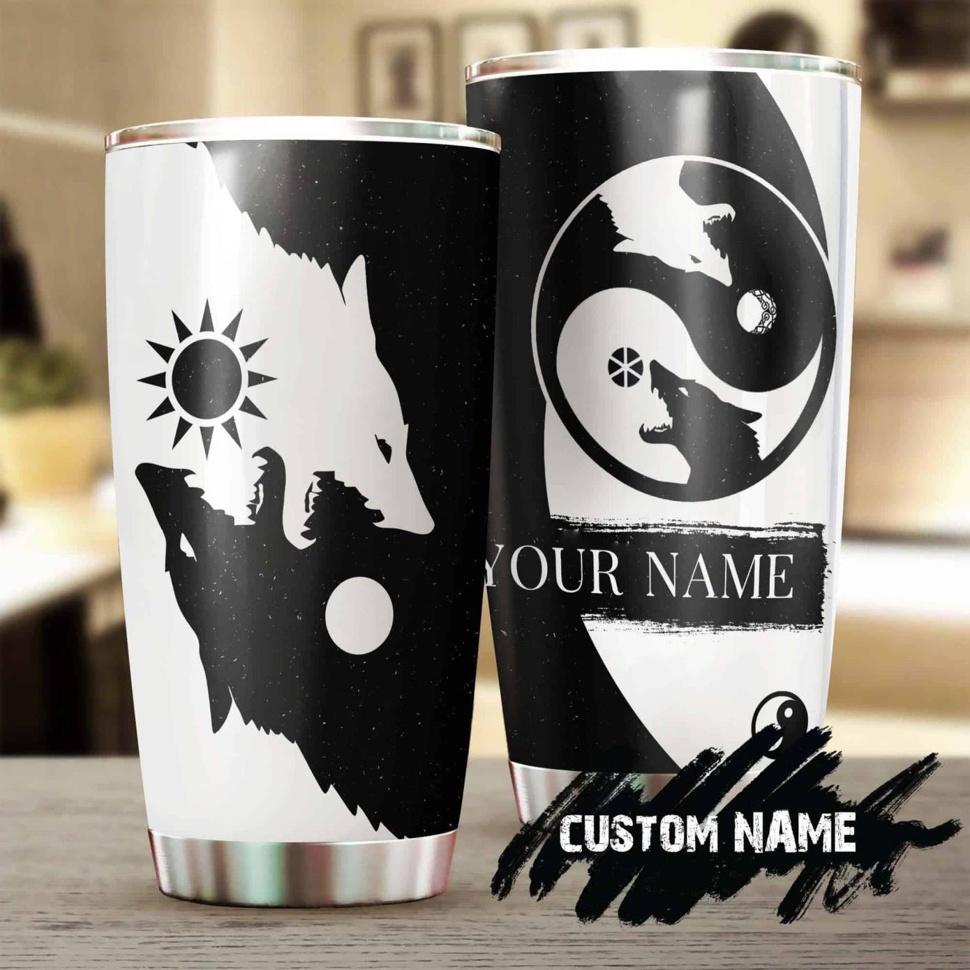 Yinyang Wolf Black White Personalized Tumbler Product Photo 1